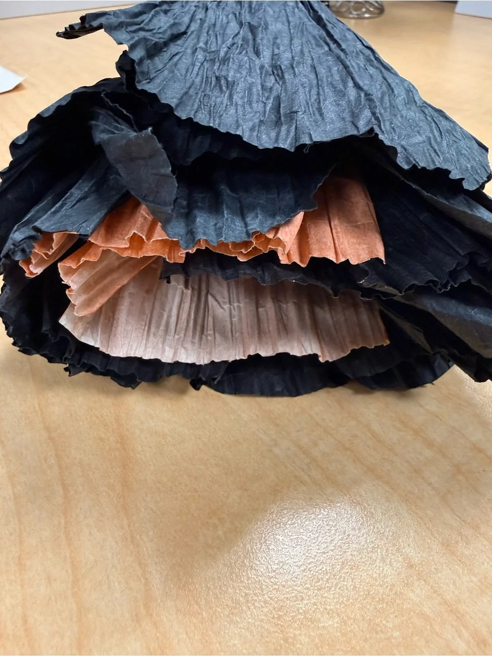 Handmade Primitive Crepe Paper Kitchen Witch Doll Figure w/ Broom & Pumpkin